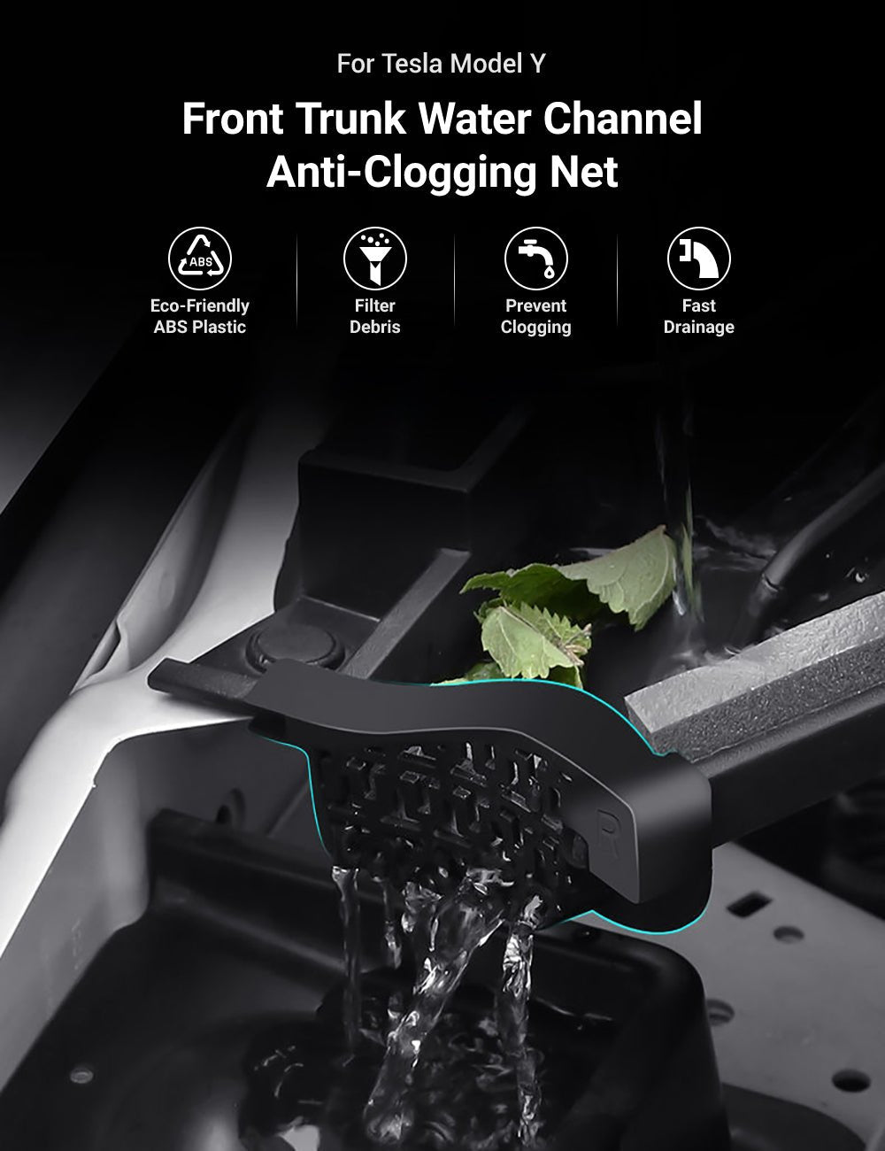Front Trunk Water Channel Anti-Clogging Net for Tesla Model Y (2 PCS)