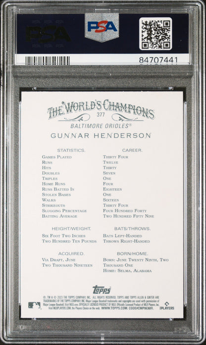 2023 TOPPS ALLEN & GINTER GUNNAR HENDERSON  #377 - PSA 10