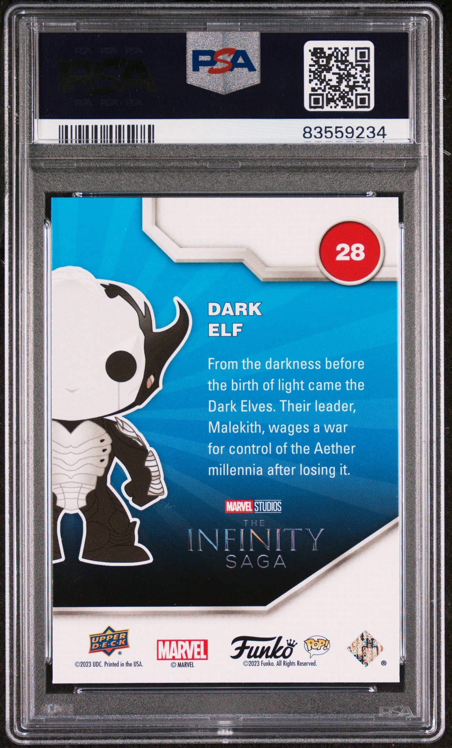 2023 UPPER DECK FUNKO POP MARVEL  DARK ELF PLATINUM #28  PSA 10