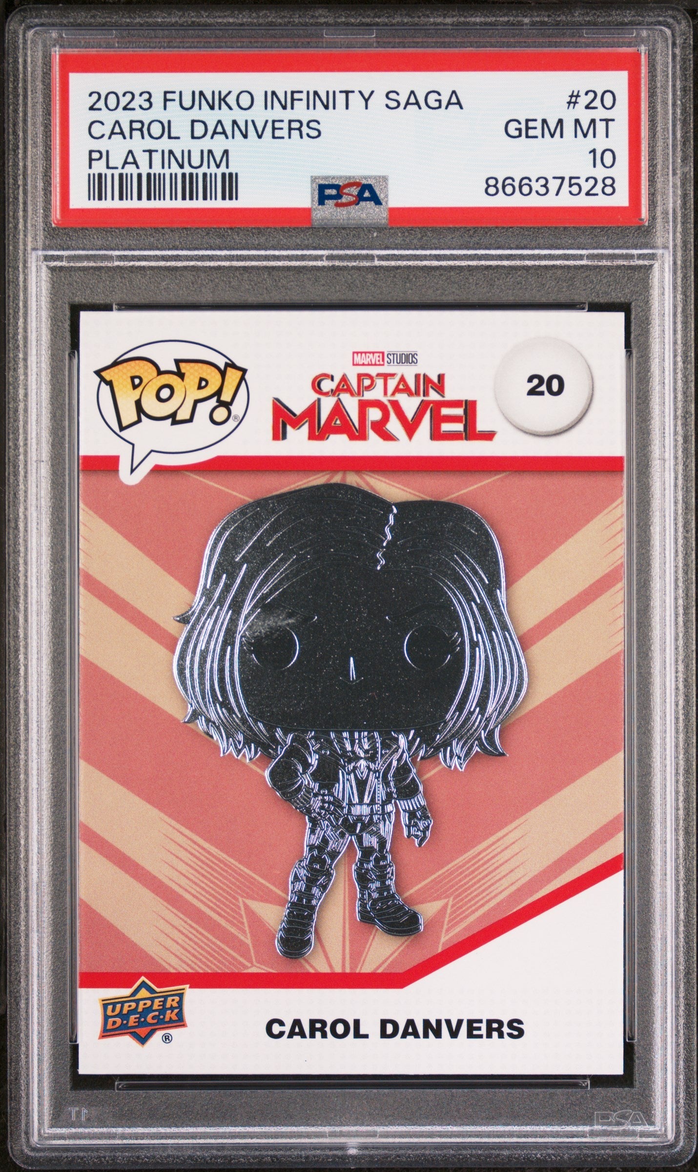 2023 UPPER DECK FUNKO POP MARVEL  CAROL DANVERS PLATINUM #20  PSA 10
