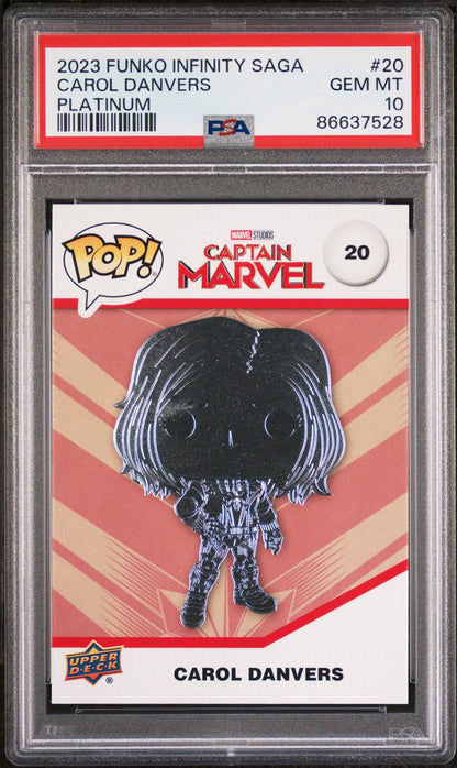 2023 UPPER DECK FUNKO POP MARVEL  CAROL DANVERS PLATINUM #20  PSA 10