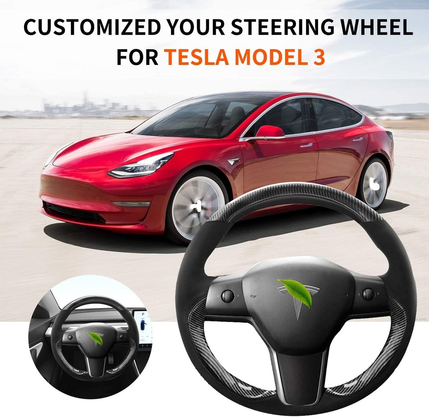 Genuine Leather Steering Wheel Cover for Tesla Model 3 / Model Y