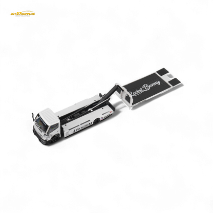 MicroTurbo HINO 300 Flat Bed Transport Truck in Pandem Rocket Bunny White 1:64