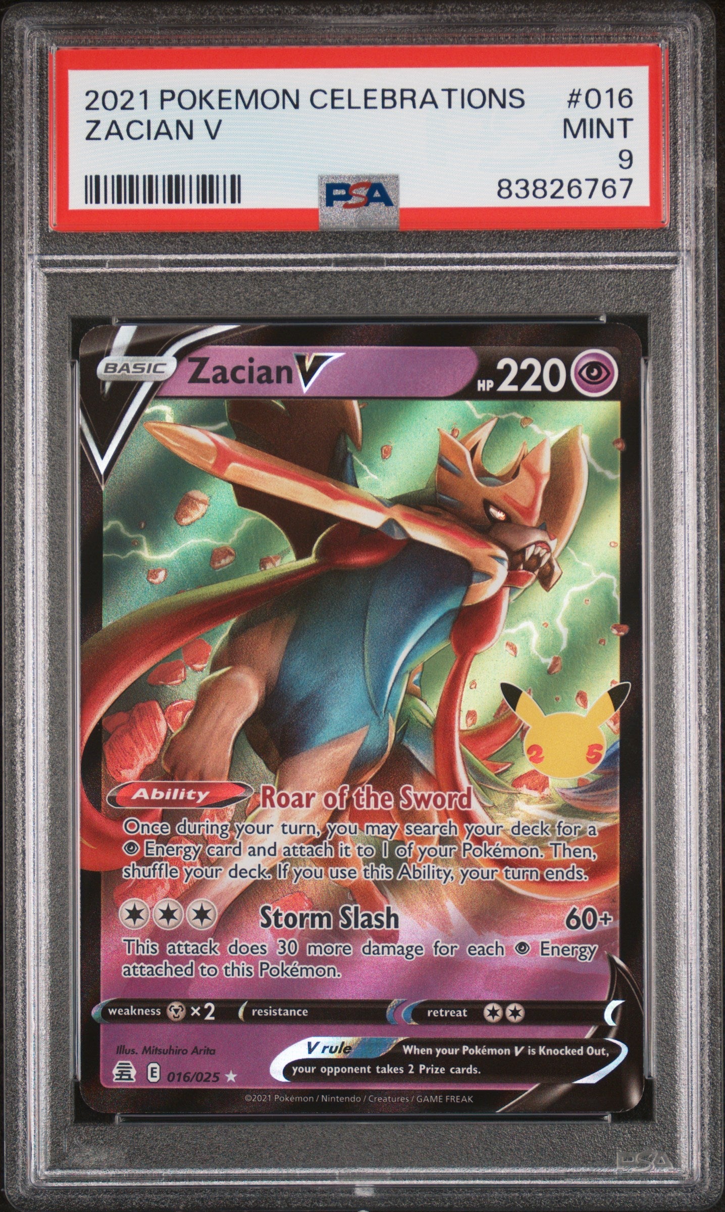 2021 POKEMON CELEBRATIONS ZACIAN V #16 PSA 9