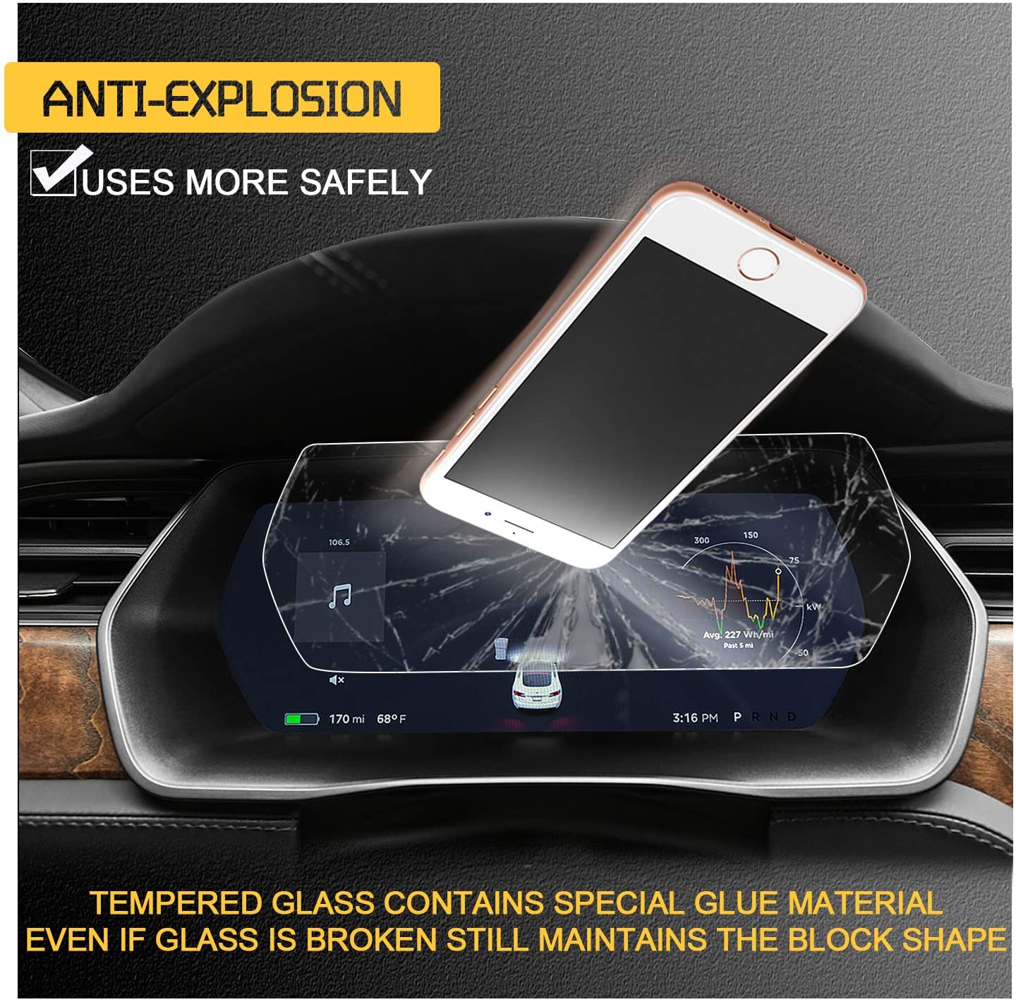 Instrument screen tempered film 【13 inch】 suitable for Tesla Model S/X 2017-2020