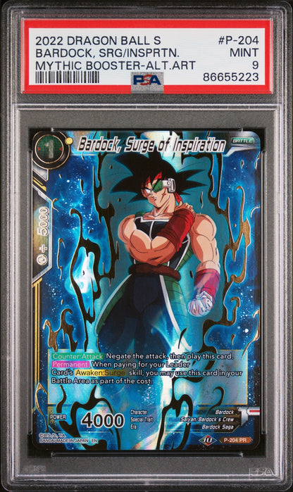 2022 DRAGON BALL SUPER MYTHIC BOOSTER BARDOCK, SRG/INSPRTN. #P-204 - PSA 9