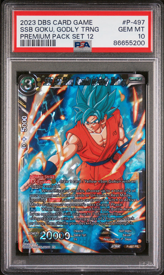 2023 DRAGON BALL SUPER 1 WILD RESURGENCE 12 SSB GOKU, GODLY TRNG #P-497 - PSA 10