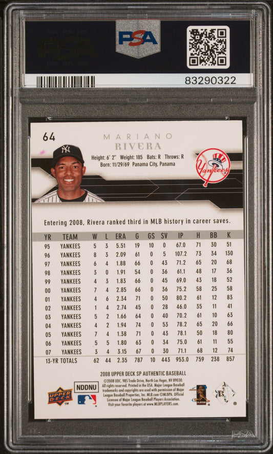 2008 SP AUTHENTIC MARIANO RIVERA  #64 - PSA 10