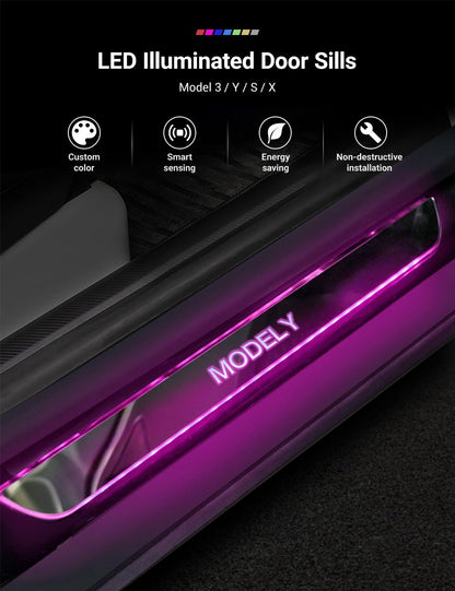 LED Colorful Lights illuminated Door Sills for Tesla Model Y/3/S/X