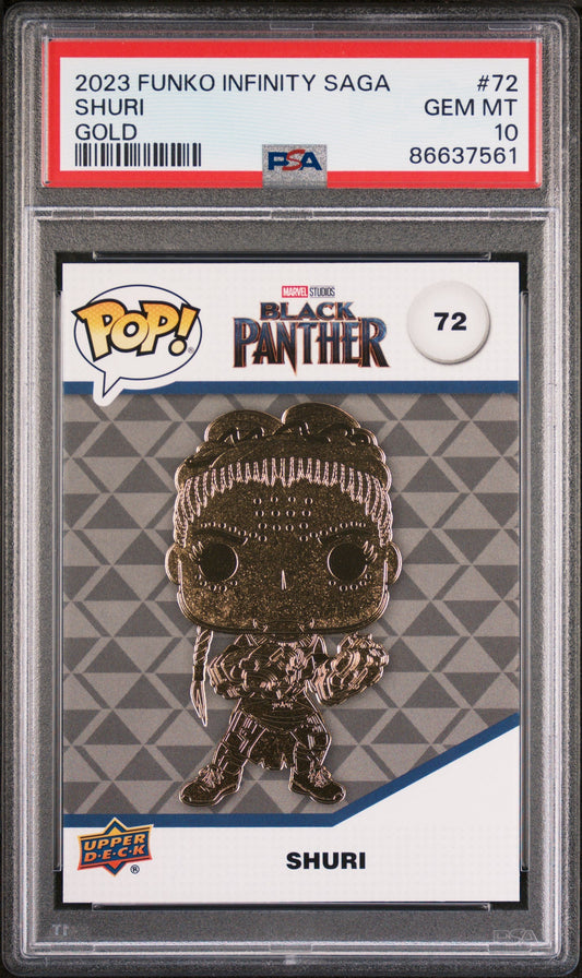 2023 UPPER DECK FUNKO POP MARVEL  SHURI GOLD #72  PSA 10