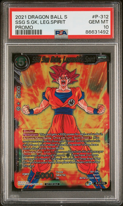 2021 DRAGON BALL SUPER CROSS SPIRITS SSG GOKU, LGNDRY SPRT #P-312 - PSA 10