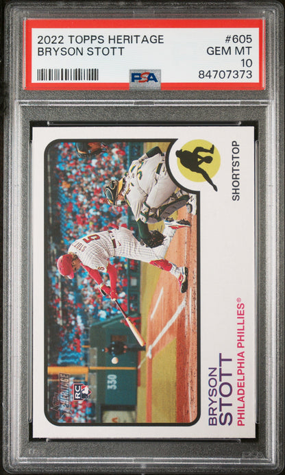 2022 TOPPS HERITAGE BRYSON STOTT  #605 - PSA 10 ROOKIE CARD