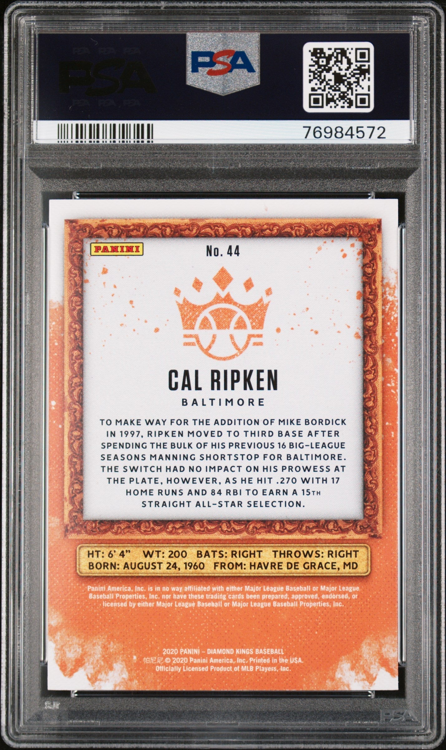 2020 PANINI DIAMOND KINGS CAL RIPKEN  #44 - PSA 10