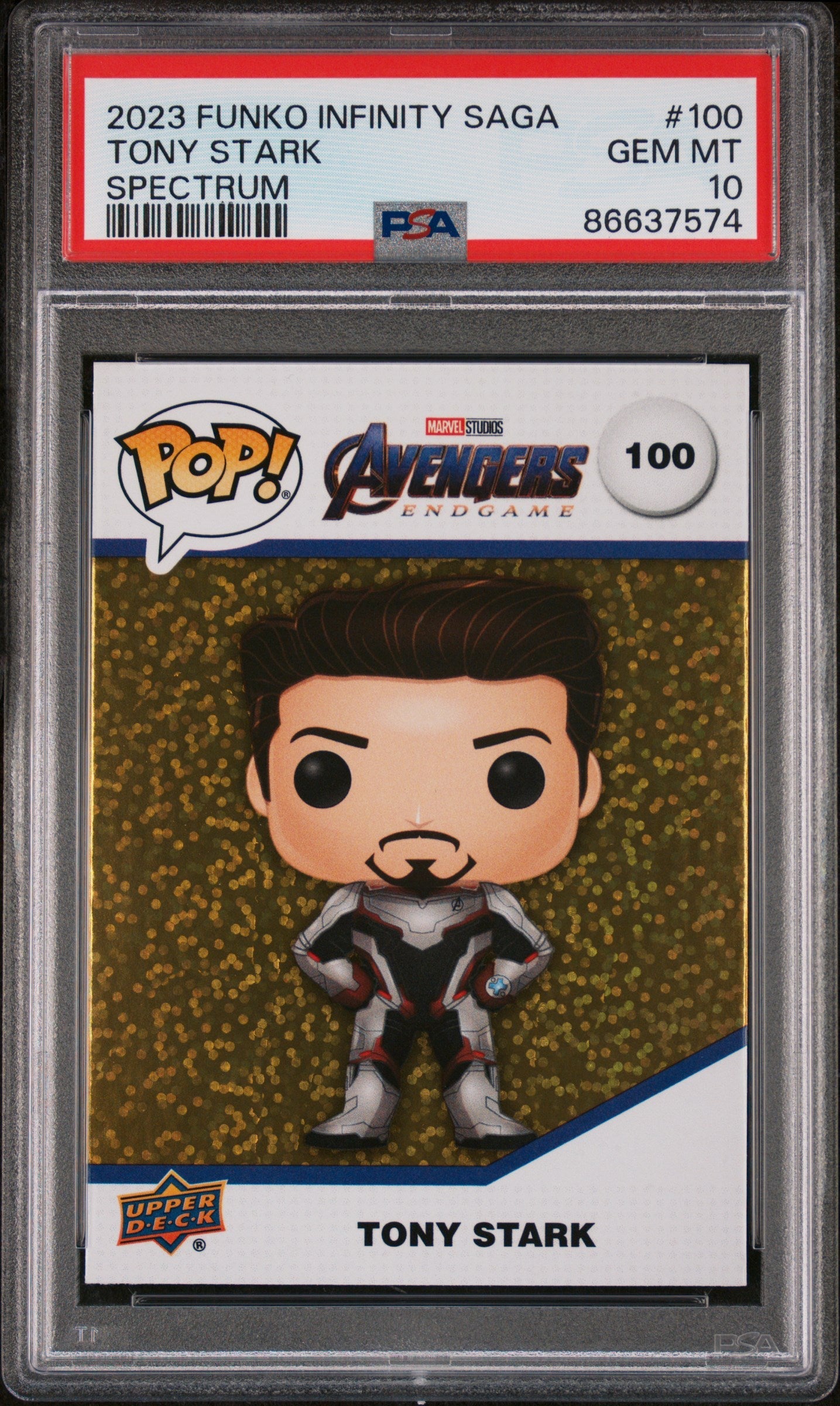 2023 UPPER DECK FUNKO POP MARVEL  TONY STARK SPECTRUM #100  PSA 10