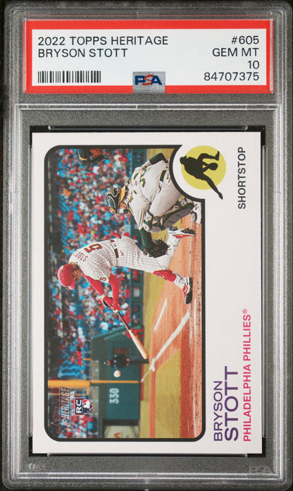 2022 TOPPS HERITAGE BRYSON STOTT  #605 - PSA 10 ROOKIE CARD