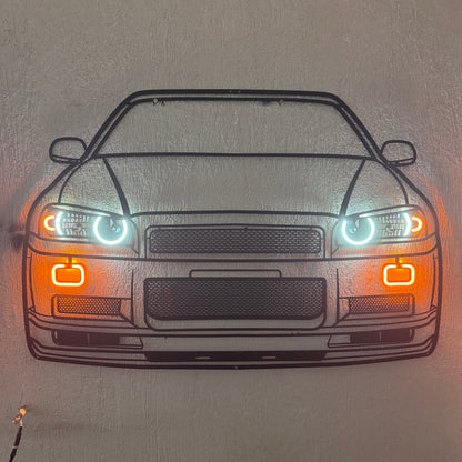 GT-R R34 Front View Metal Neon Car Wall Art - MTN0092