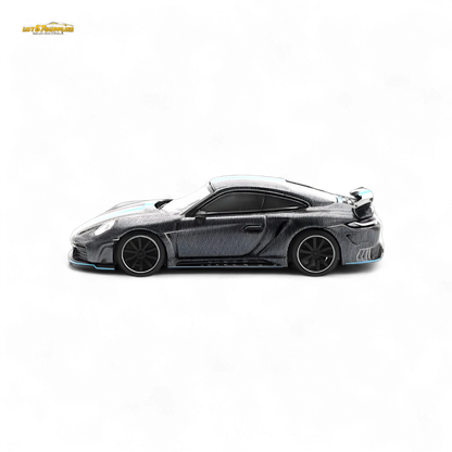 PopRace Porsche 992 Stinger GTR Carbon Edition - Carbon Grey Blue Line 1:64