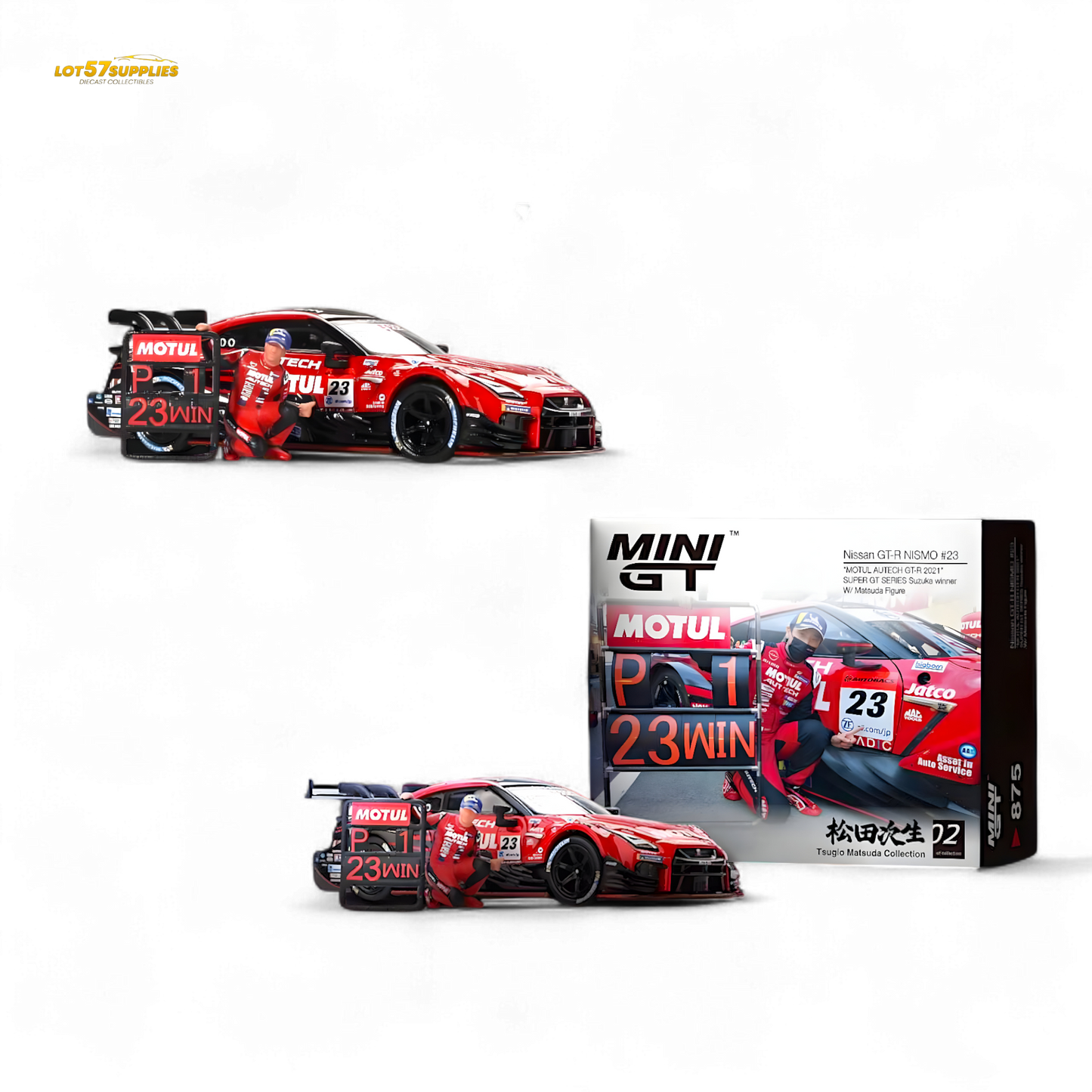 Mini-GT Nissan GT-R Nismo #23 "MOTUL AUTECH GT-T 2021" w/ Figure #875 1:64