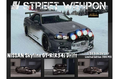 Street Weapon Nissan (R34) GT-R in Black Snow Drift 1:64