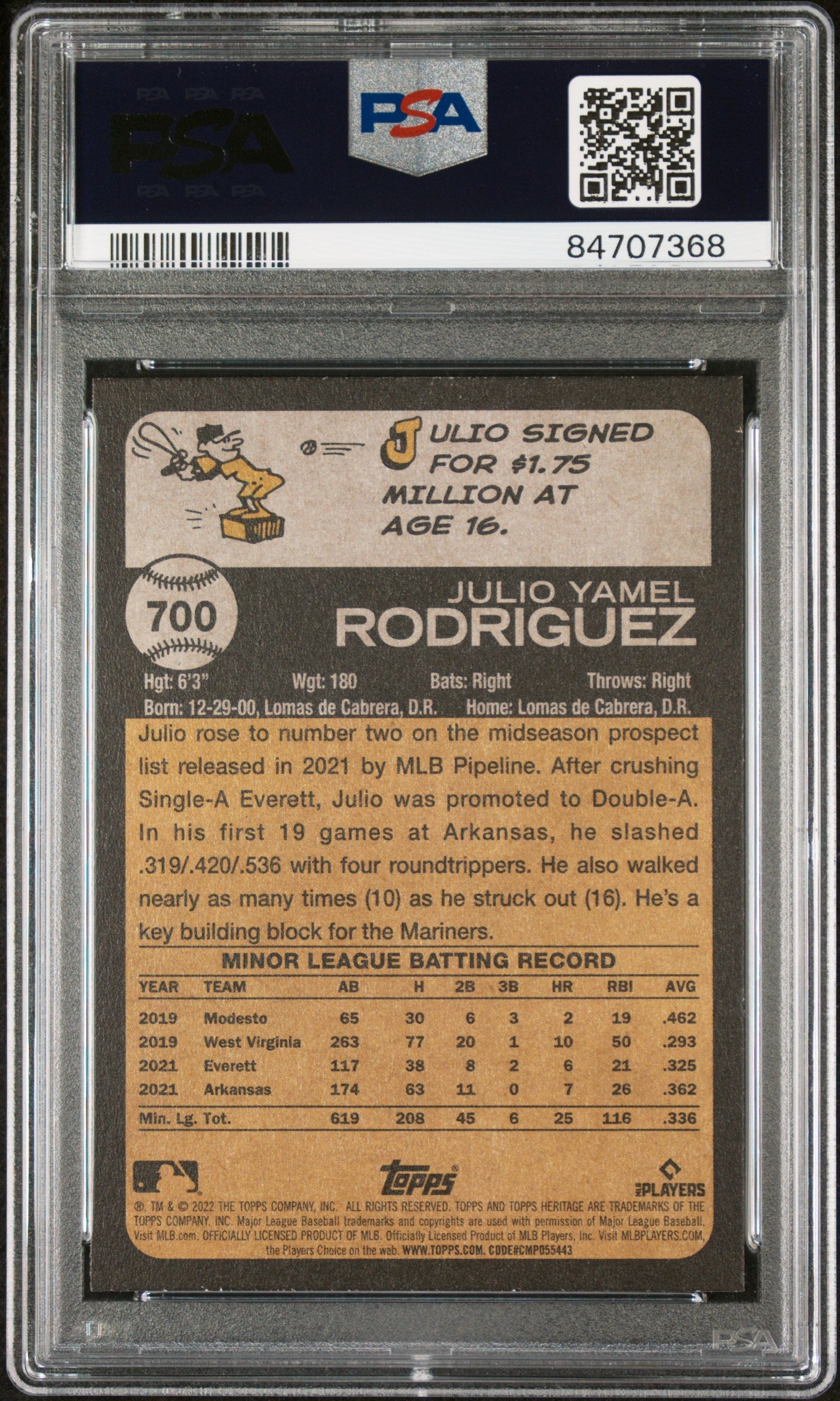 2022 TOPPS HERITAGE JULIO RODRIGUEZ  #700 - PSA 10 ROOKIE CARD