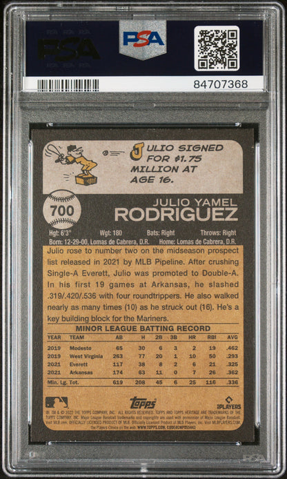 2022 TOPPS HERITAGE JULIO RODRIGUEZ  #700 - PSA 10 ROOKIE CARD