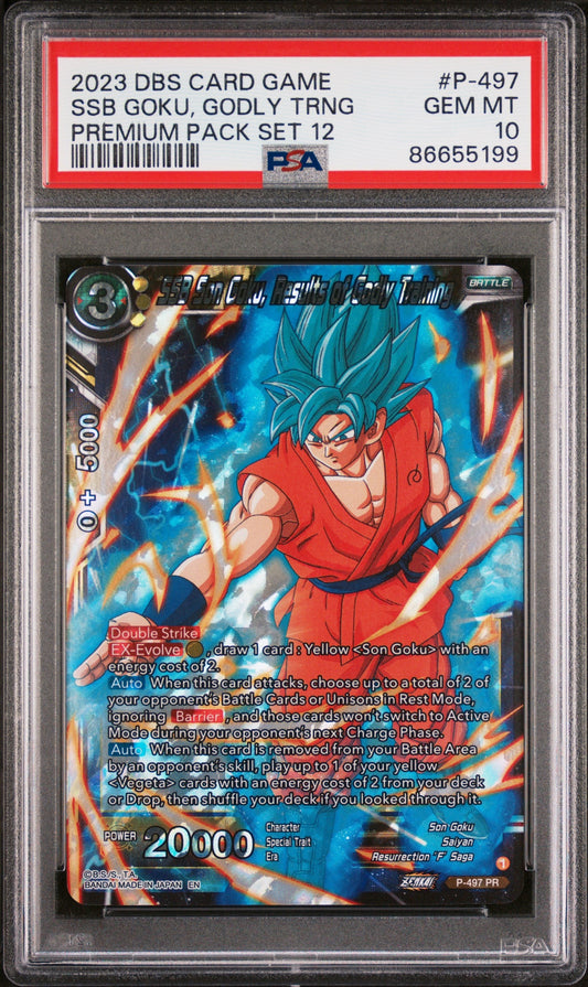 2023 DRAGON BALL SUPER 1 WILD RESURGENCE 12 SSB GOKU, GODLY TRNG #P-497 - PSA 10