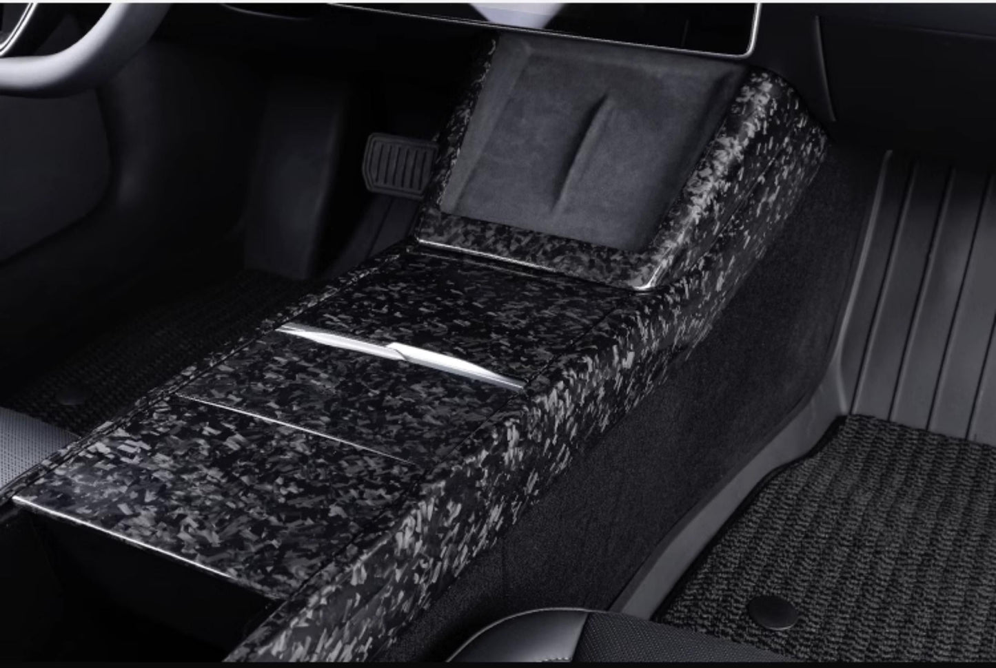 Real Dry Carbon Fiber Center Console Combo Side Panel & Charging Pad Overlay for Model 3 Highland & New Model Y