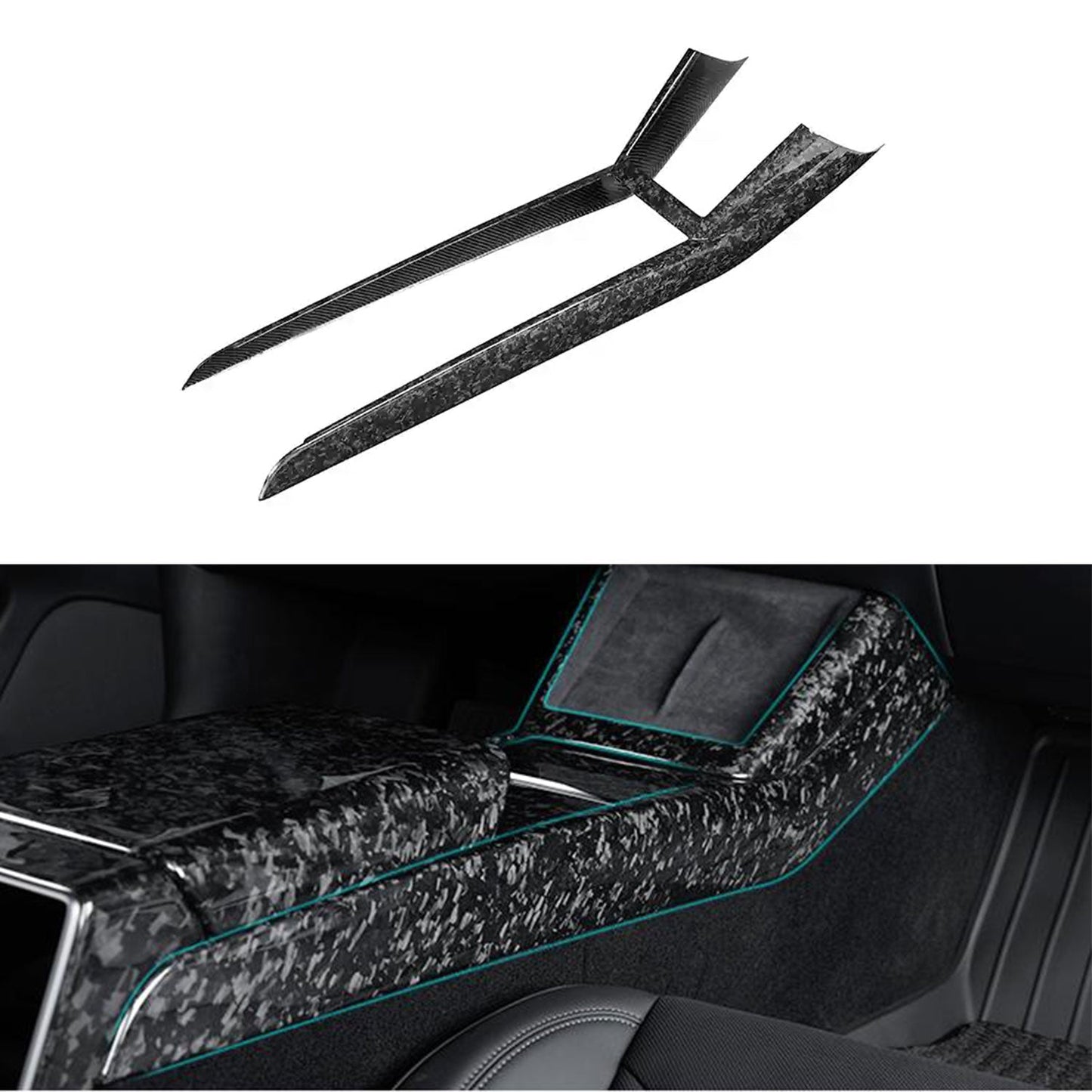 Real Dry Carbon Fiber Center Console Combo Side Panel & Charging Pad Overlay for Model 3 Highland & New Model Y