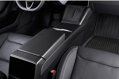 Real Dry Carbon Fiber Center Console Combo Side Panel & Charging Pad Overlay for Model 3 Highland & New Model Y