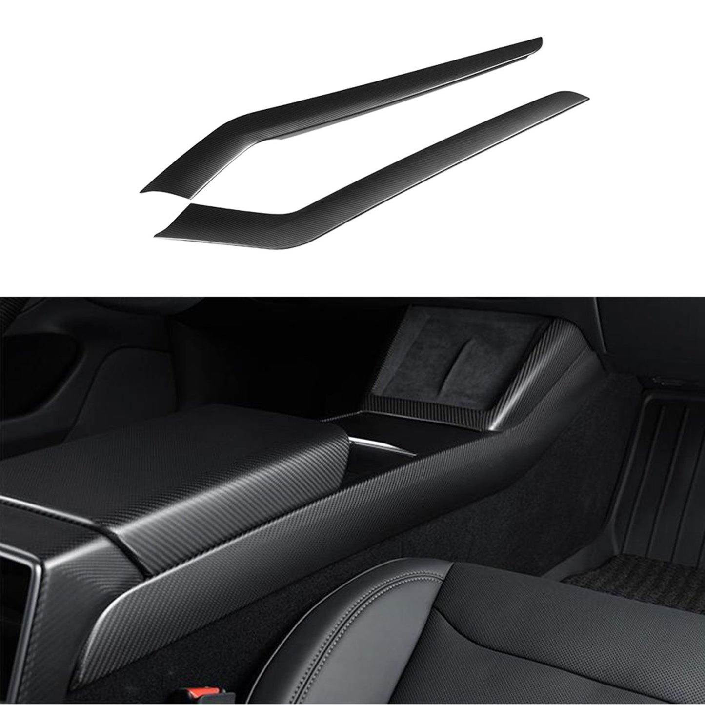 Real Dry Carbon Fiber Center Console Side Panel Overlays for Model 3 Highland & New Model Y (2 Pieces)
