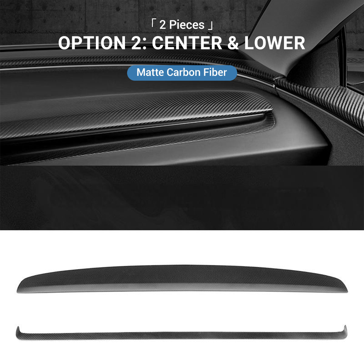 TESERY Real Dry Carbon Fiber Dashboard Cover Overlay for Model 3 Highland / Model Y Juniper