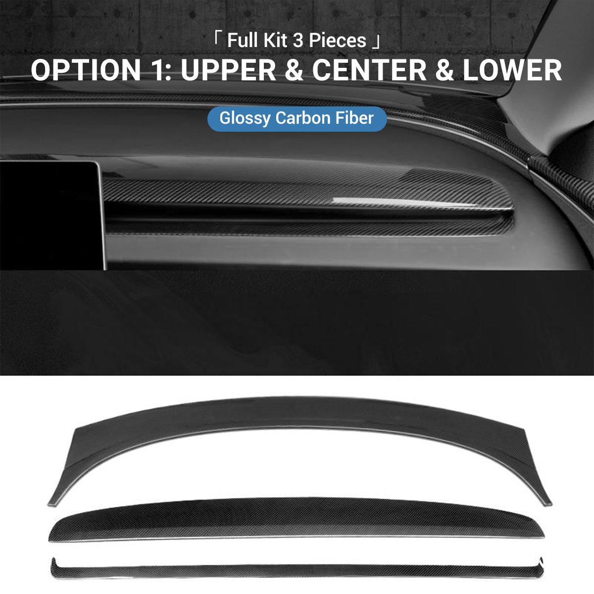 TESERY Real Dry Carbon Fiber Dashboard Cover Overlay for Model 3 Highland / Model Y Juniper