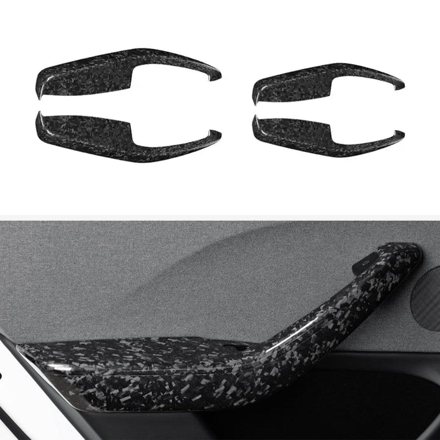 Real Dry Carbon Fiber Door Armrest Cover Overlays for Model 3 Highland