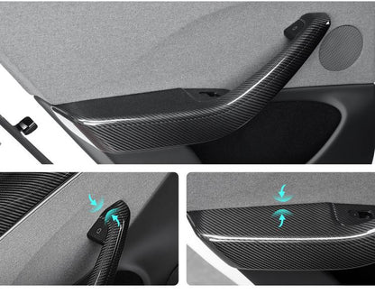 Real Dry Carbon Fiber Door Armrest Cover Overlays for Model 3 Highland