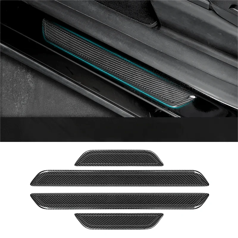 Real Dry Carbon Fiber Door Sill Strip Overlay for Model 3 / Y