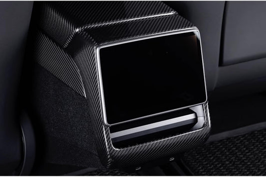 Real Dry Carbon Fiber Rear Screen Trim Frame Overlay for Model 3 Highland & New Model Y
