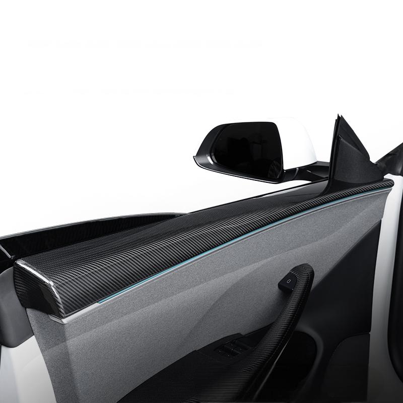 Real Dry Carbon Fiber Upper Door Trim Panel Overlay for Model 3 Highland / Model Y Juniper