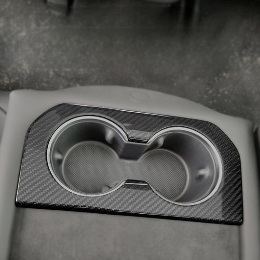 Rear Cup Holder Frame Dry Carbon Fiber Overlay for Model S/X 2023+