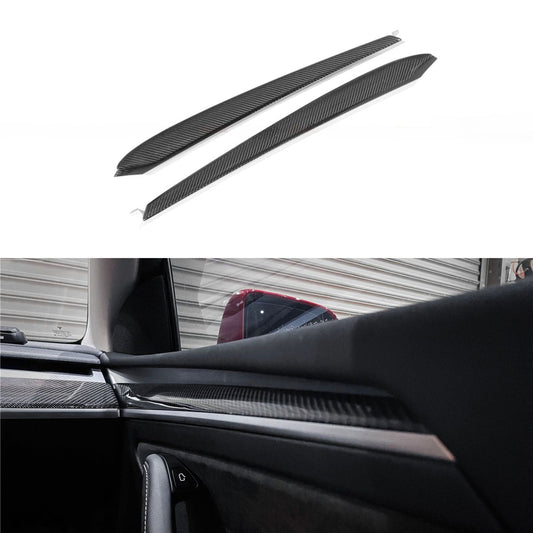 Repalcement Real Carbon Fiber Front Door Trim Panel  for Model 3 / Y 2021-2023