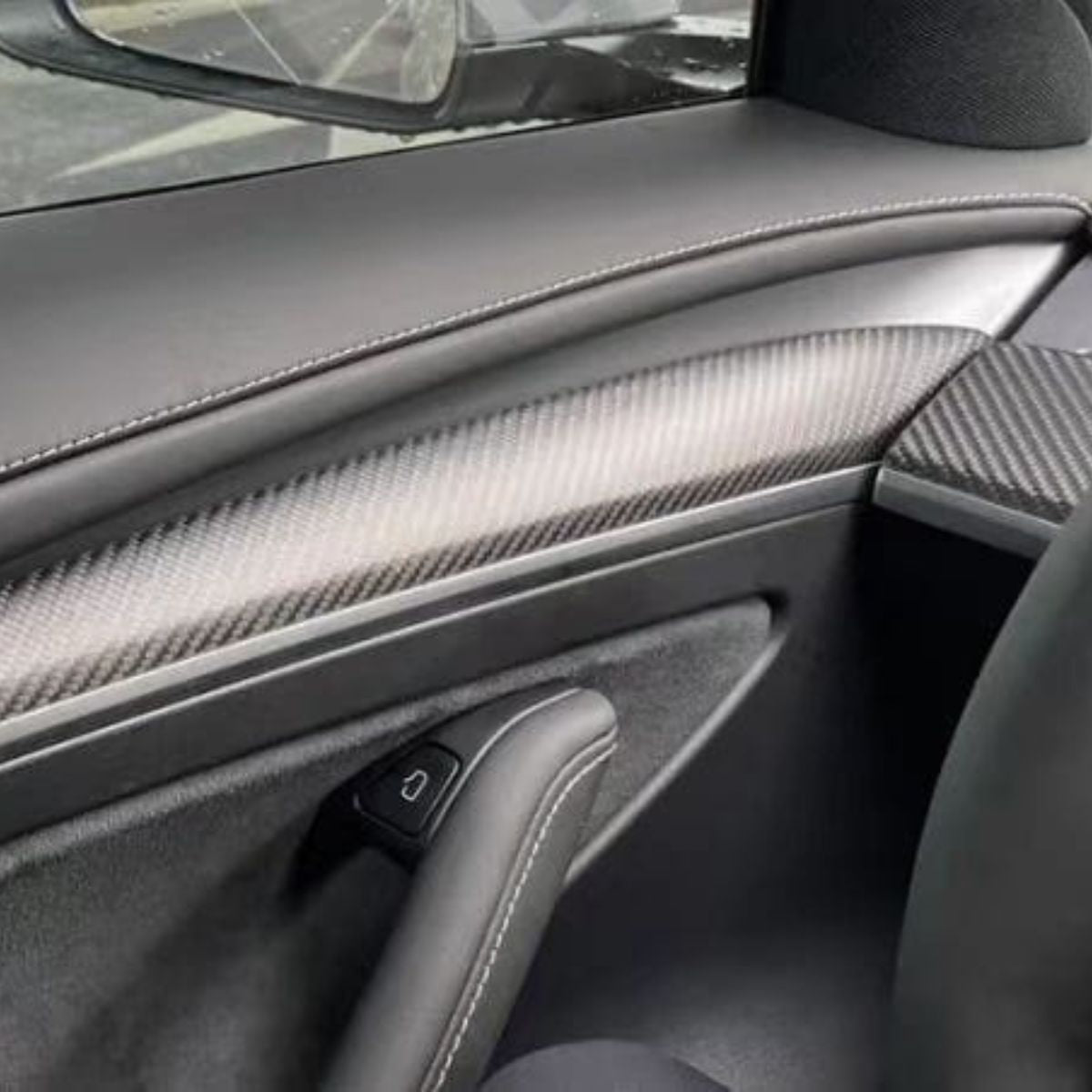 Repalcement Real Carbon Fiber Front Door Trim Panel  for Model 3 / Y 2021-2023