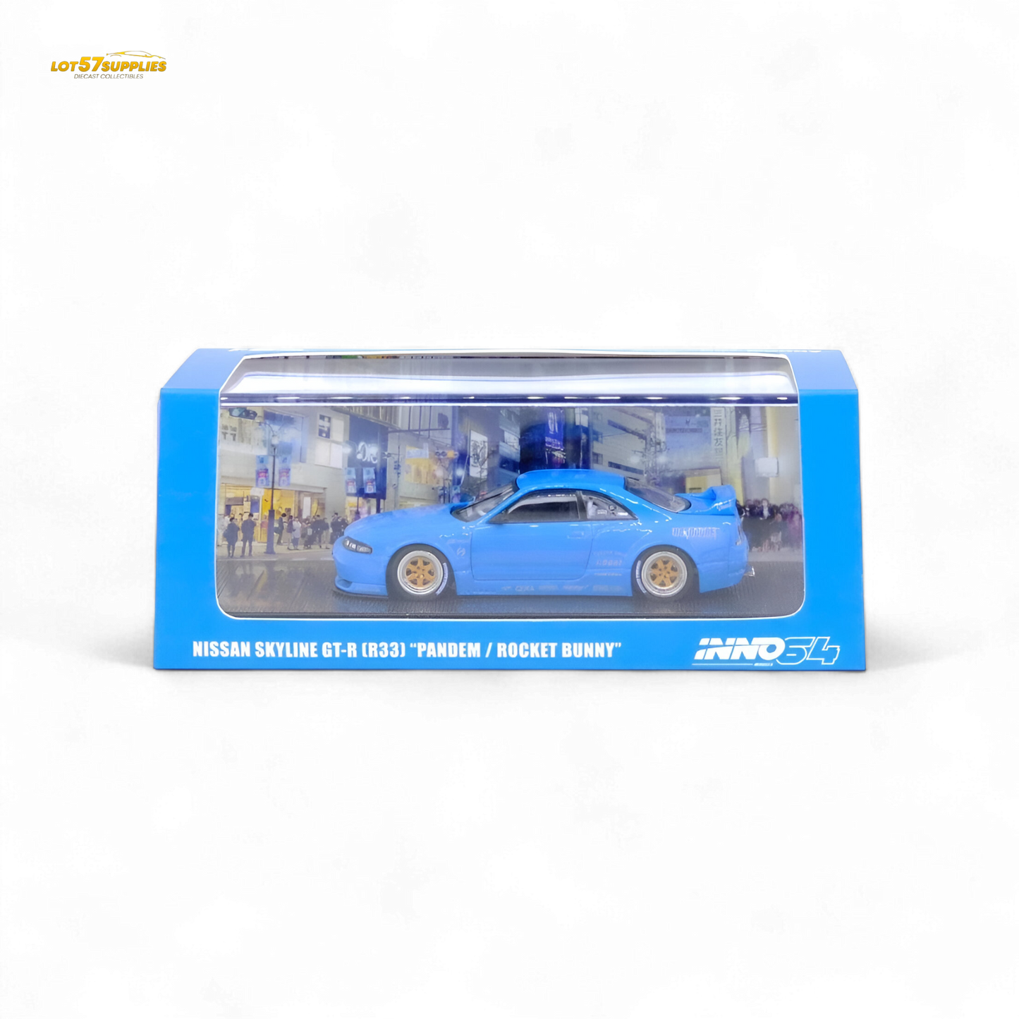 Inno64 Nissan Skyline GT-R R33 Pandem Rocket Bunny Widebody in Blue 1:64
