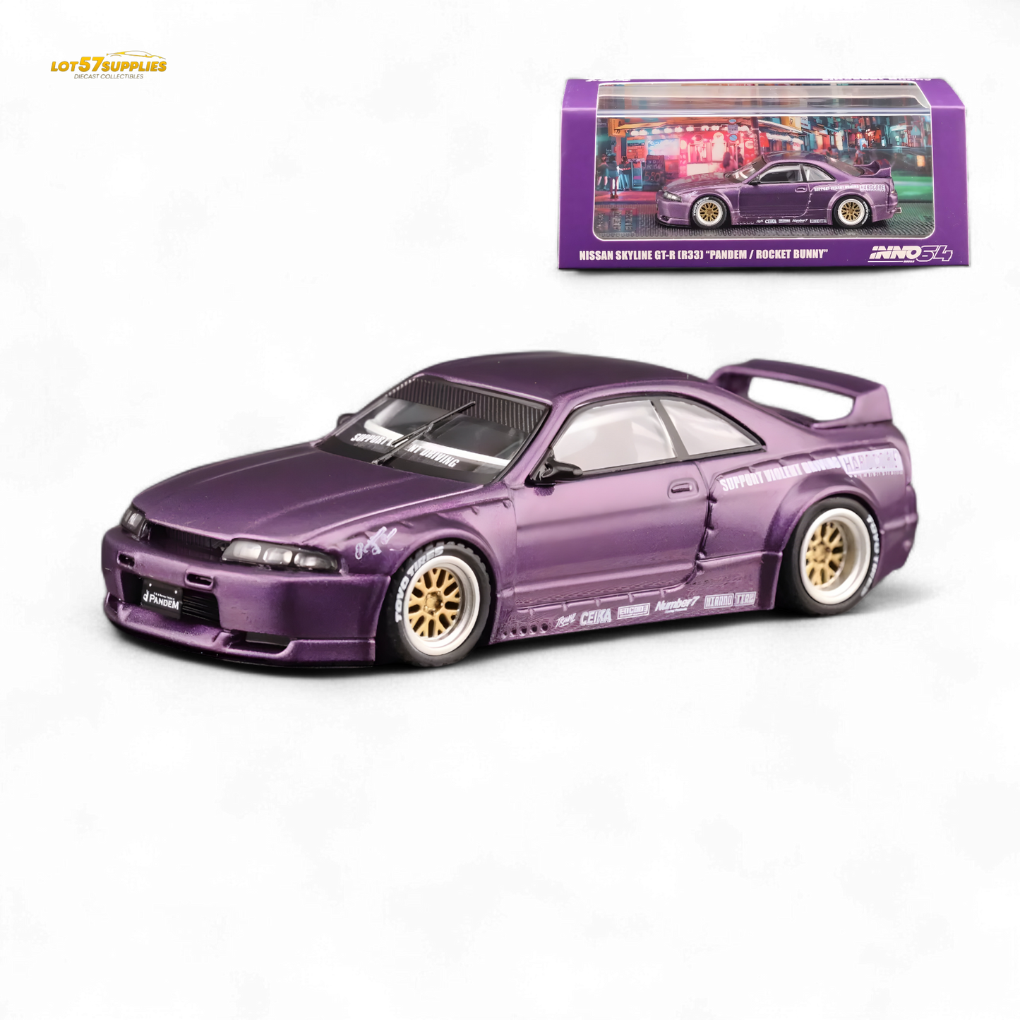 Inno64 NISSAN SKYLINE GT-R (R33) "PANDEM ROCKET BUNNY" Purple 1:64