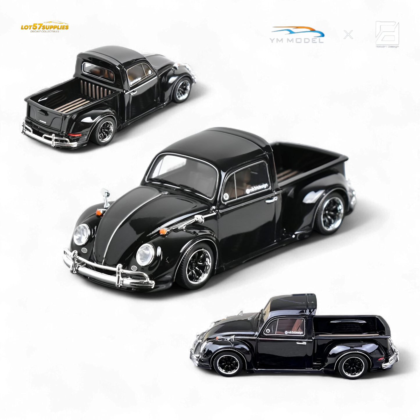 YM Model X Robert Design Volkswagen Beetle Pickup Truck FUSCUP in Black 1:64 Limited to 499 Pcs