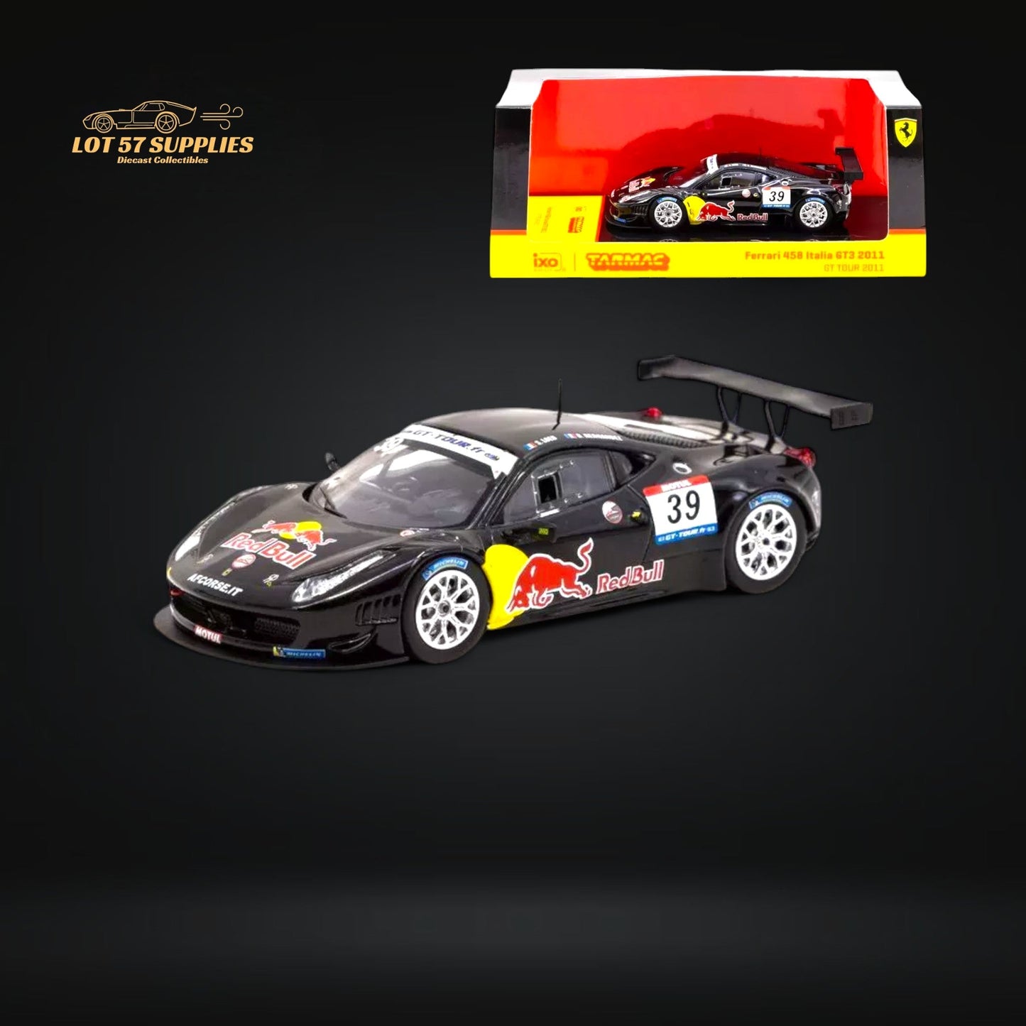 Tarmac Works Hobby64 Ferrari 458 Italia GT3 #39 GT TOUR 2011 Red Bull 1:64