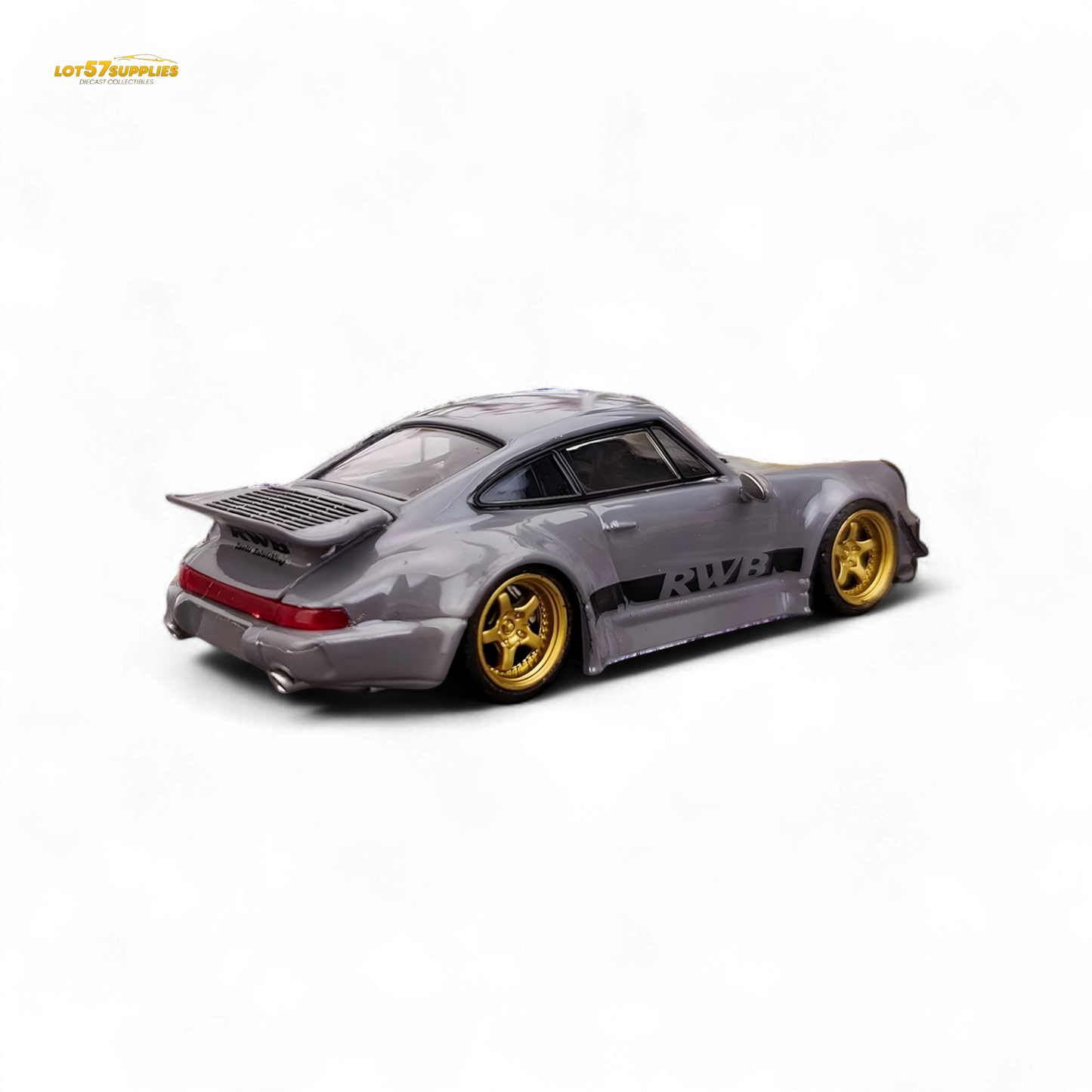 Flame Porsche 964 RWB Whale Tale in Cement Gray 1:64
