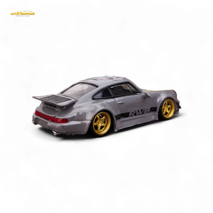 Flame Porsche 964 RWB Whale Tale in Cement Gray 1:64