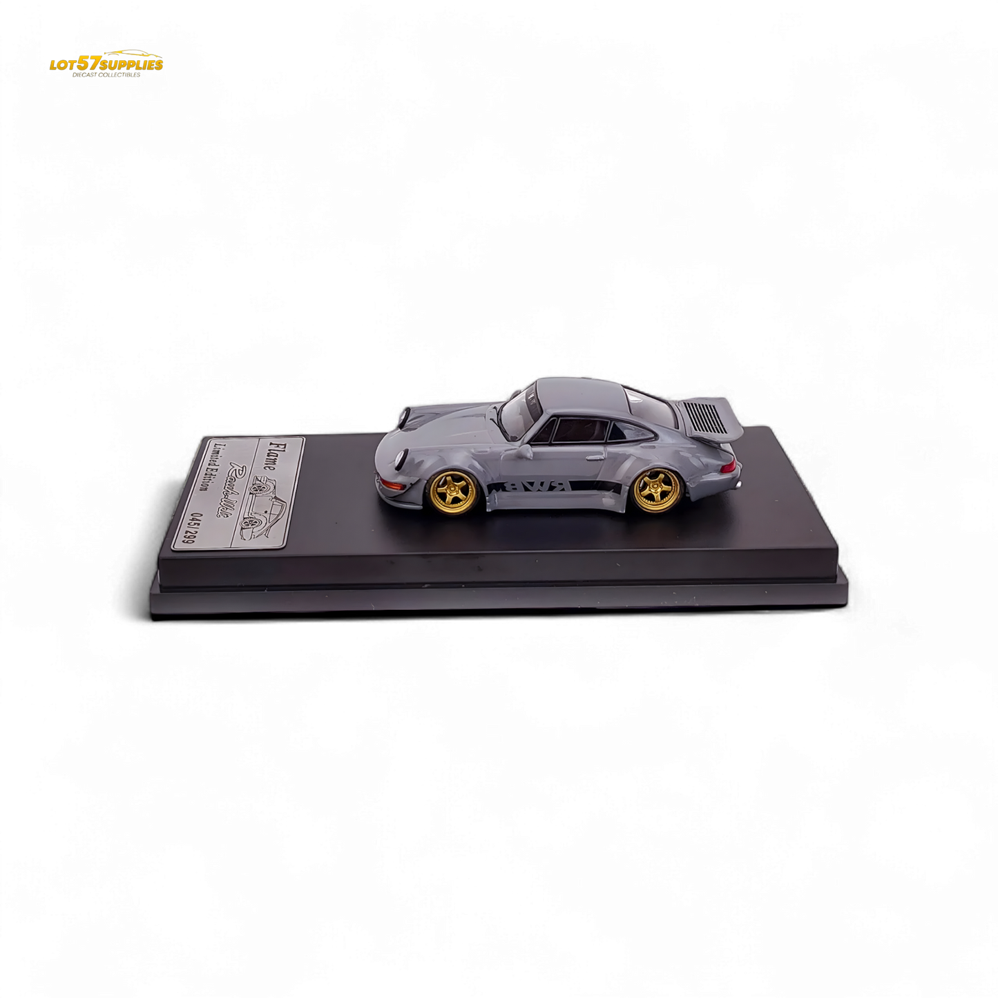 Flame Porsche 964 RWB Whale Tale in Cement Gray 1:64