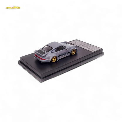 Flame Porsche 964 RWB Whale Tale in Cement Gray 1:64