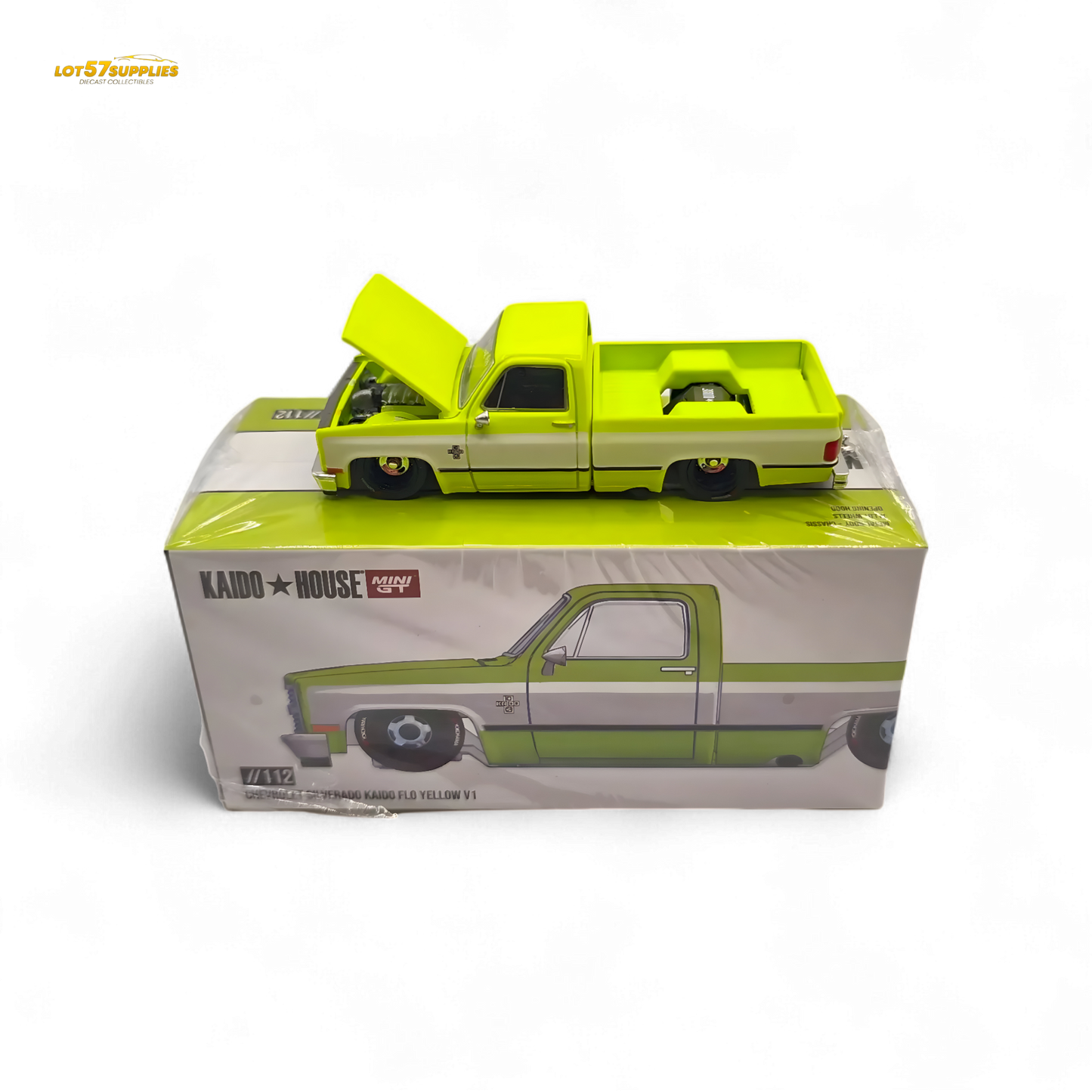 Mini GT x Kaido House Chevrolet Silverado FLO YELLOW 1:64 KHMG112