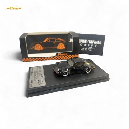 Flame Porsche 964 RWB Ducktail in Gloss Black 1:64